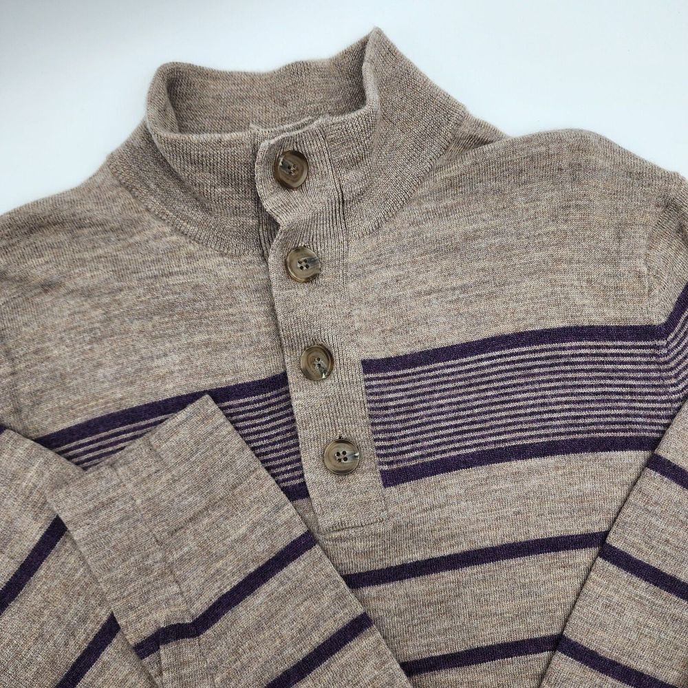 Banana Republic Men's Sweater Size L Brown Purple Stripe‎ Merino Wool Pullover